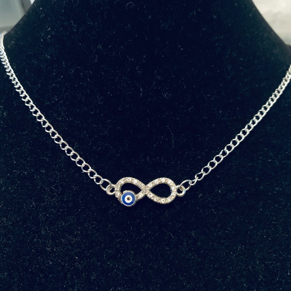 Rhinestone Infinity/ Evil Eye chain necklace